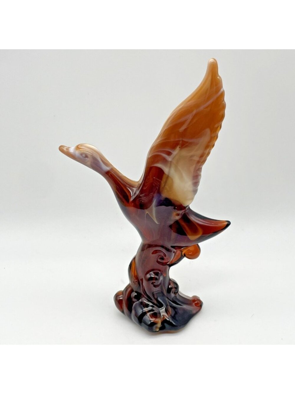 Vintage Imperial Caramel Slag Glass Mallard Duck Wings Up Art Glass Paperweight